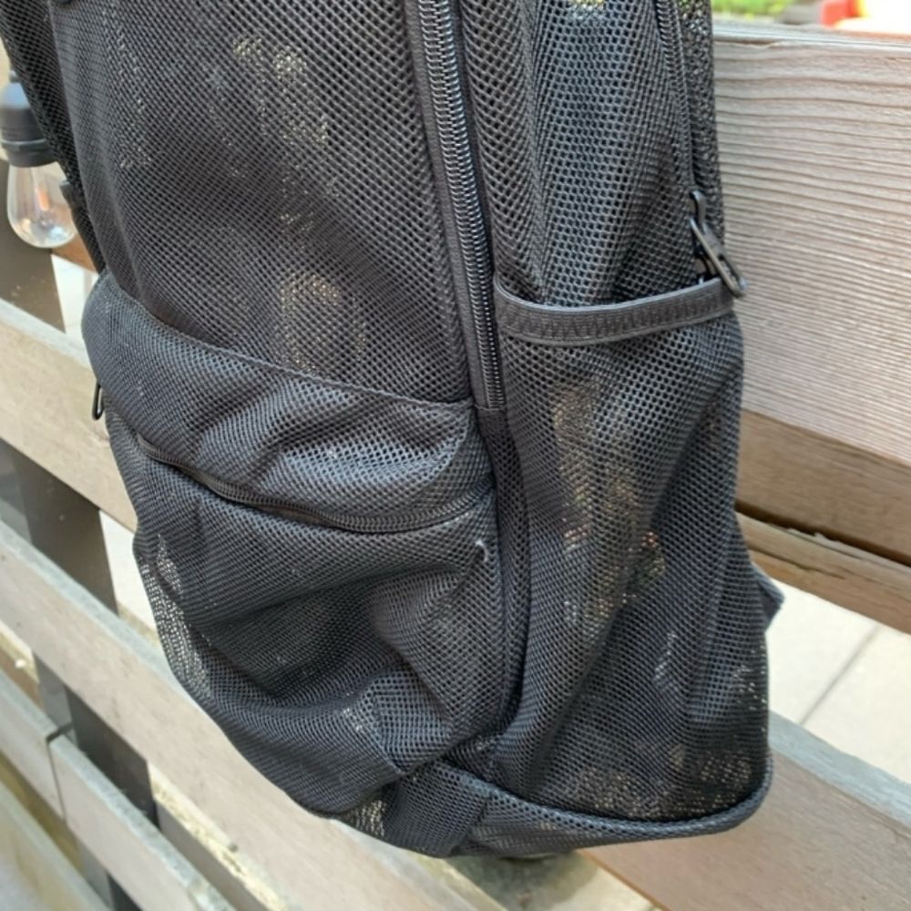 Nike Brasilla Mesh Backpack Black White Logo Swoosh Unisex School Concert Travel - Picture 9 of 16